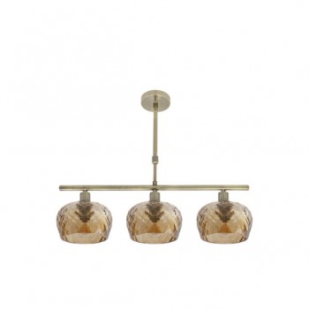 Distribuidor - Lâmpadas Diversas | Lâmpadas Modernas | LAMPARA ESTELA 3XE14 CUERO REGX55X13 CM C/TULIPAS CRISTAL TALLADO AMBAR Ref: 196853014